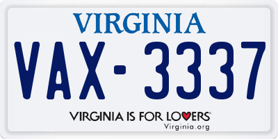 VA license plate VAX3337