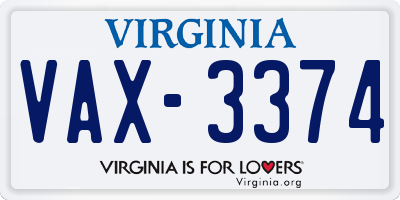 VA license plate VAX3374