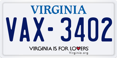 VA license plate VAX3402