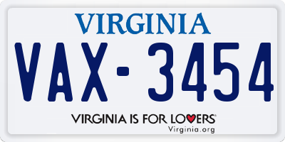 VA license plate VAX3454