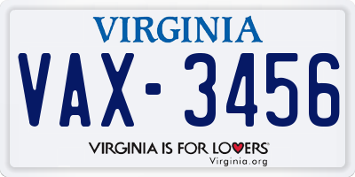 VA license plate VAX3456