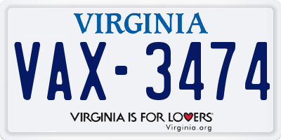 VA license plate VAX3474