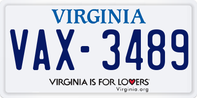 VA license plate VAX3489