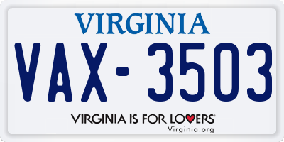 VA license plate VAX3503