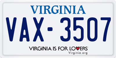VA license plate VAX3507