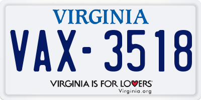 VA license plate VAX3518