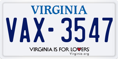 VA license plate VAX3547