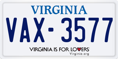 VA license plate VAX3577