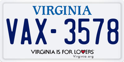 VA license plate VAX3578