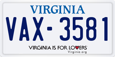 VA license plate VAX3581