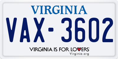 VA license plate VAX3602