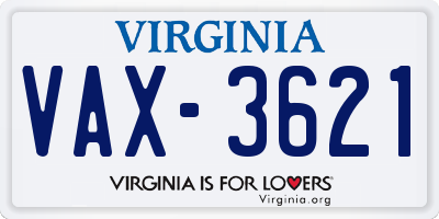 VA license plate VAX3621