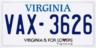 VA license plate VAX3626