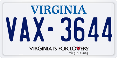 VA license plate VAX3644