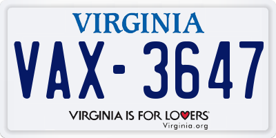 VA license plate VAX3647