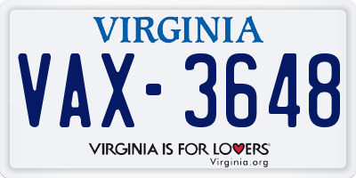 VA license plate VAX3648