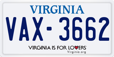 VA license plate VAX3662