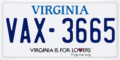 VA license plate VAX3665