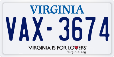 VA license plate VAX3674