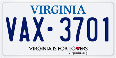 VA license plate VAX3701