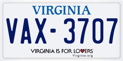 VA license plate VAX3707