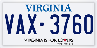 VA license plate VAX3760