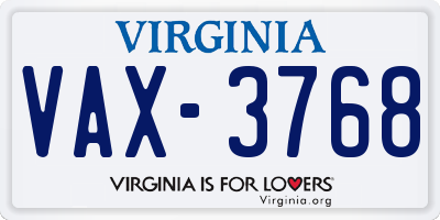 VA license plate VAX3768