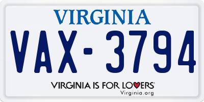 VA license plate VAX3794