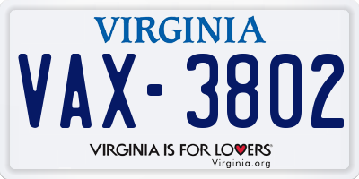 VA license plate VAX3802