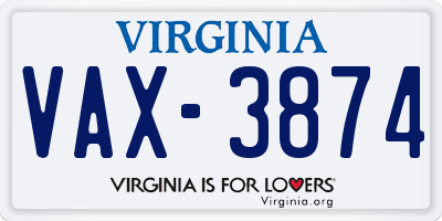 VA license plate VAX3874