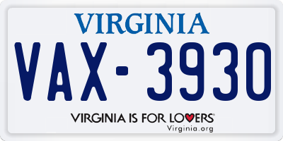 VA license plate VAX3930