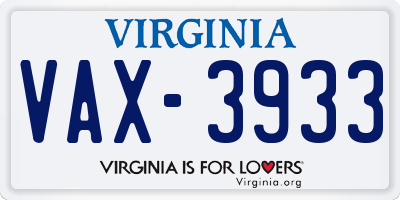 VA license plate VAX3933