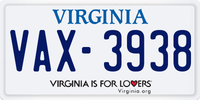 VA license plate VAX3938