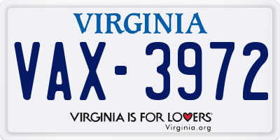 VA license plate VAX3972