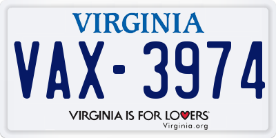 VA license plate VAX3974