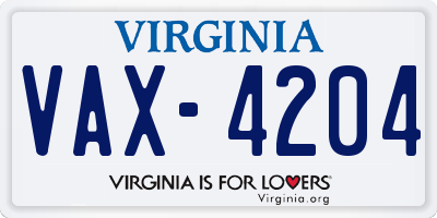 VA license plate VAX4204