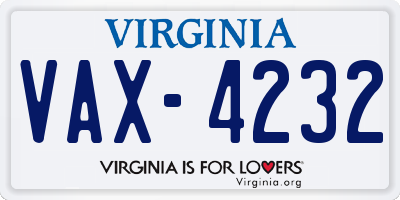 VA license plate VAX4232