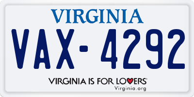 VA license plate VAX4292