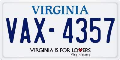 VA license plate VAX4357