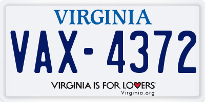 VA license plate VAX4372