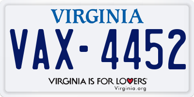 VA license plate VAX4452
