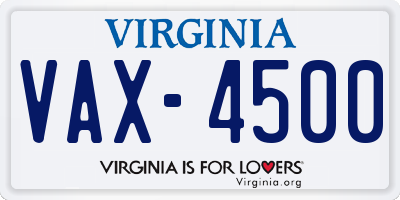 VA license plate VAX4500