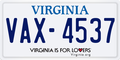 VA license plate VAX4537