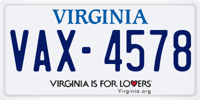 VA license plate VAX4578