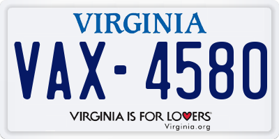 VA license plate VAX4580