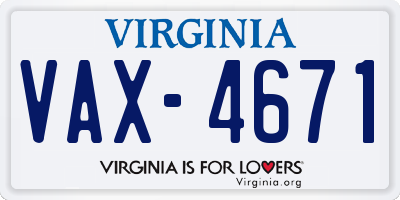 VA license plate VAX4671