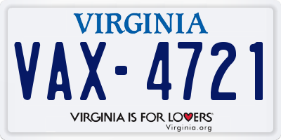 VA license plate VAX4721