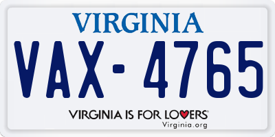 VA license plate VAX4765