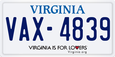 VA license plate VAX4839