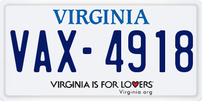 VA license plate VAX4918